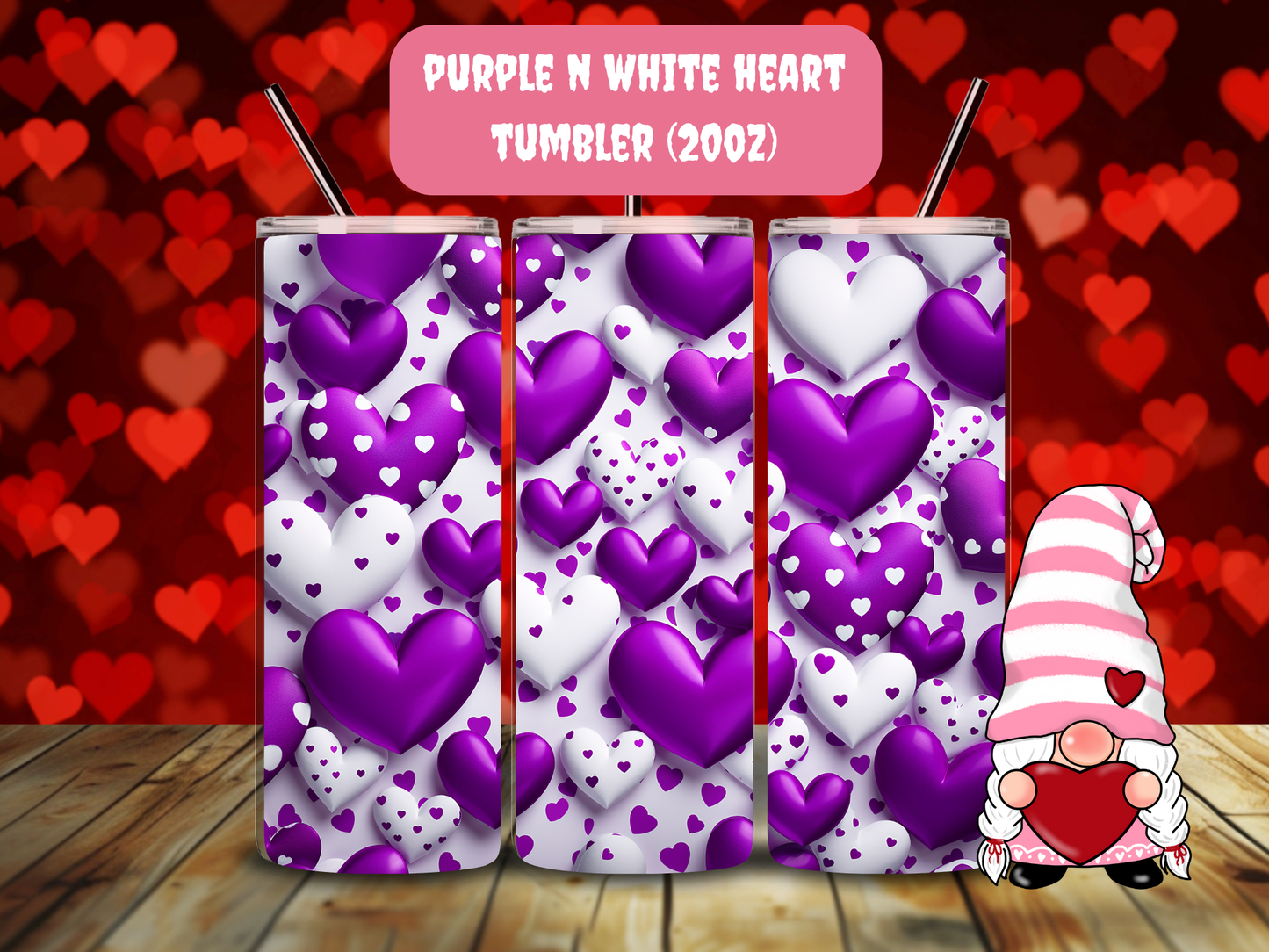 purple n white heart tumbler (valentine day)